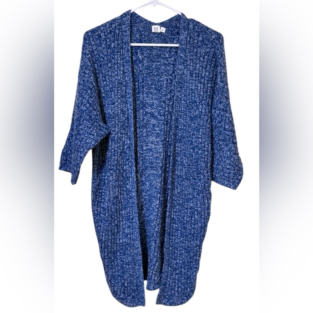 GAP For Good Blue Marl Ribbed Open Front Cardigan XS Elbow Sleeve Long